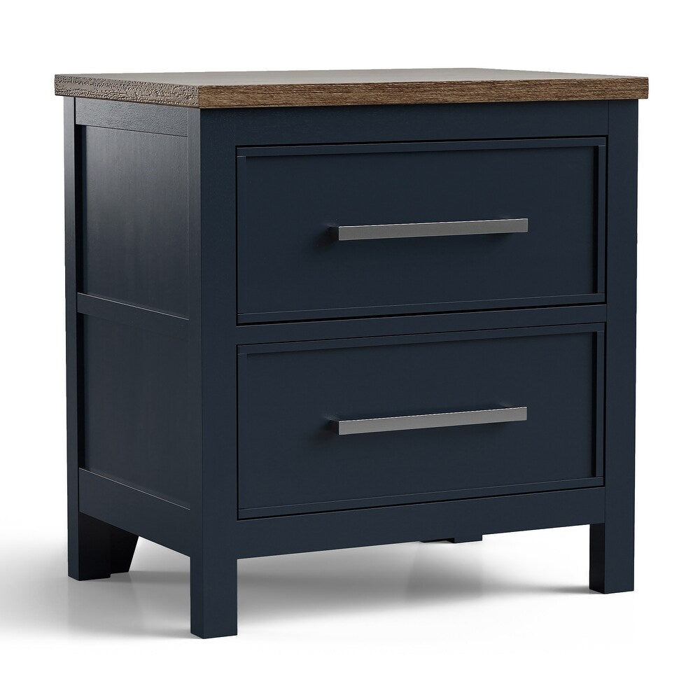 Modern Farmhouse Style 1pc Nightstand Two Tone Design English Dovetail Drawers Nickel Handles Recessed Panel