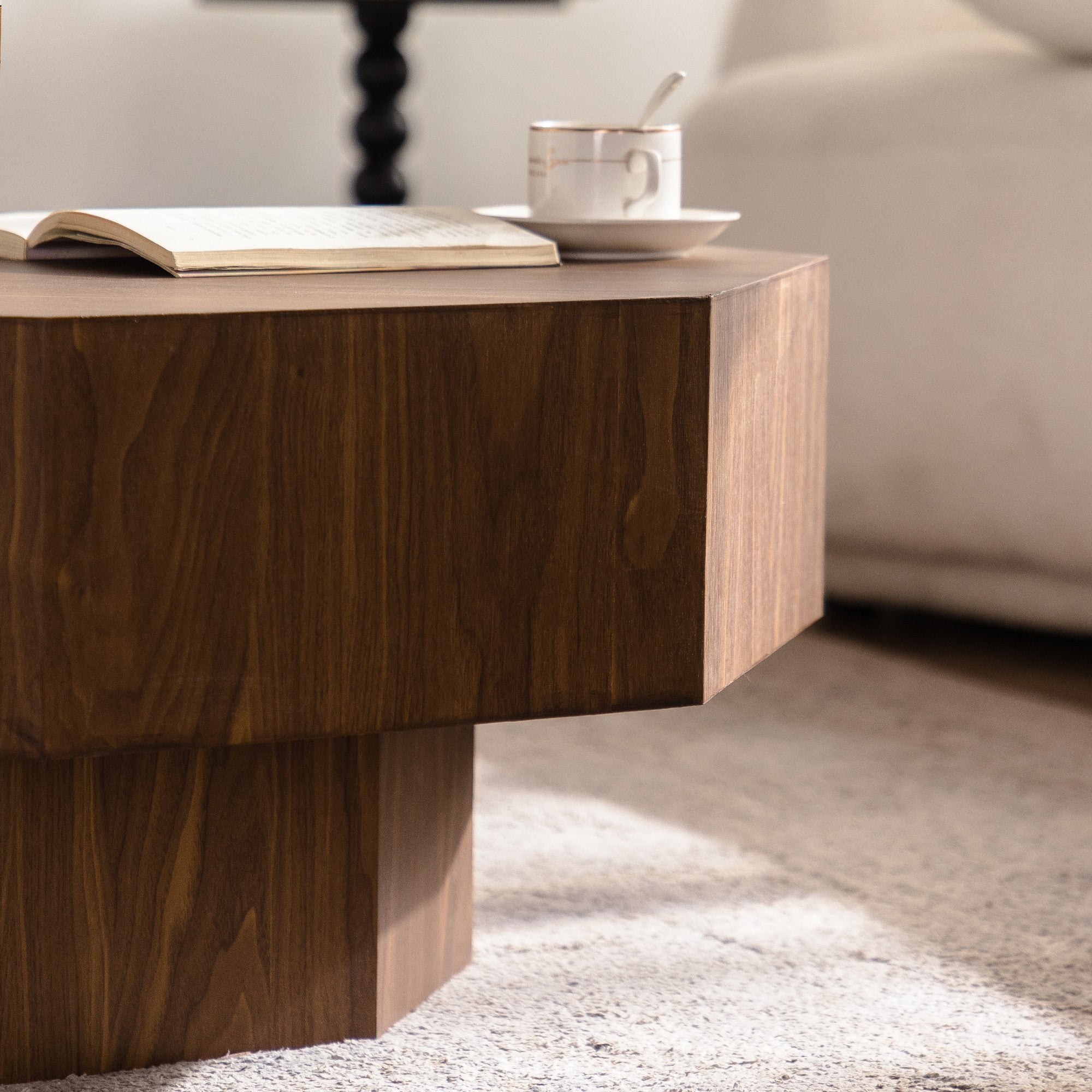 30.51 Inch Coffee Table Wooden Octagonal-Shaped for Living Room