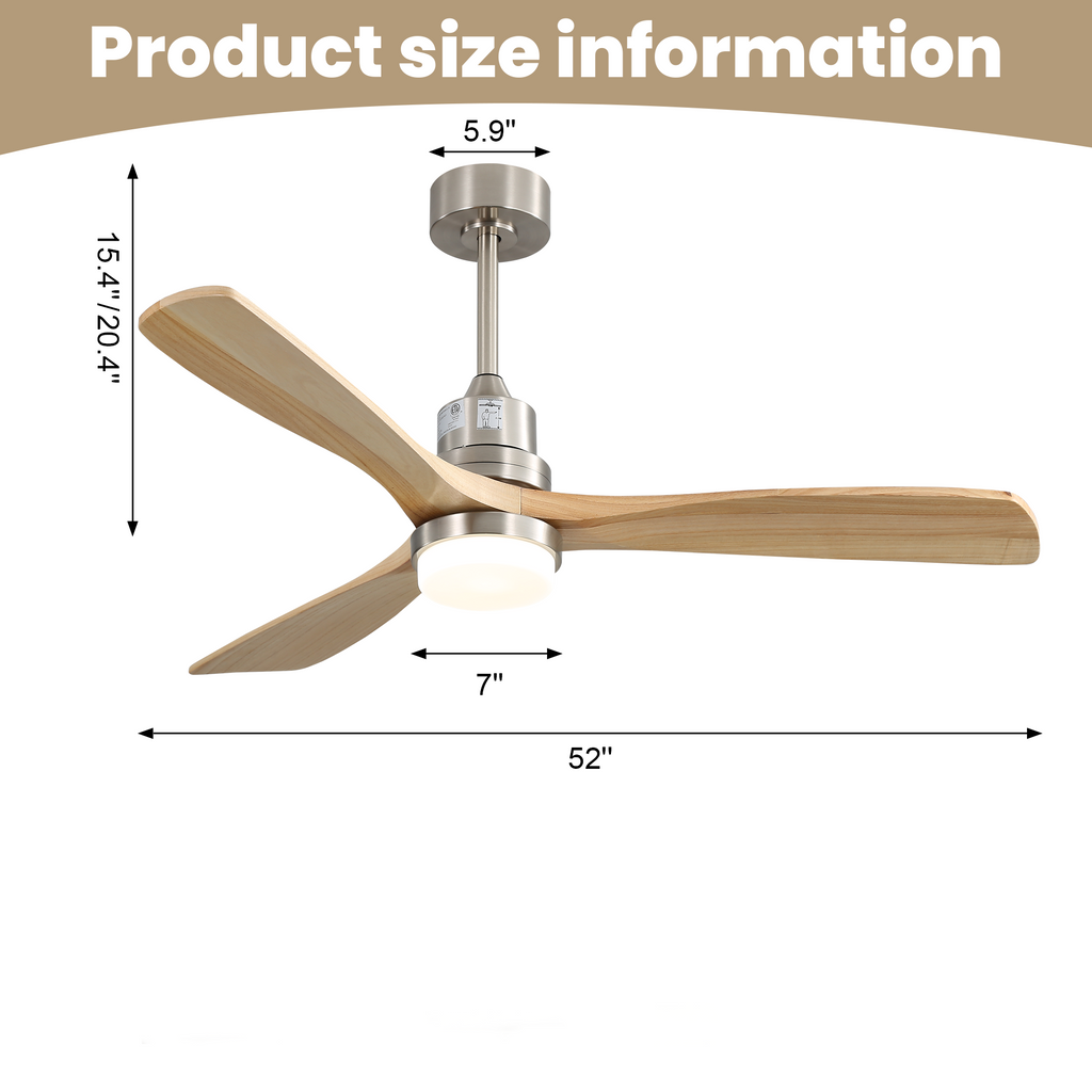 Indoor 52 Inch Ceiling Fan With Dimmable LED Light