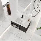 30" Wall-Mounted Floating Bathroom Vanity with Ceramic Sink – Modern Dark