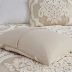 King/Cal King 3 Piece Tufted Cotton Chenille Damask Duvet Cover Set