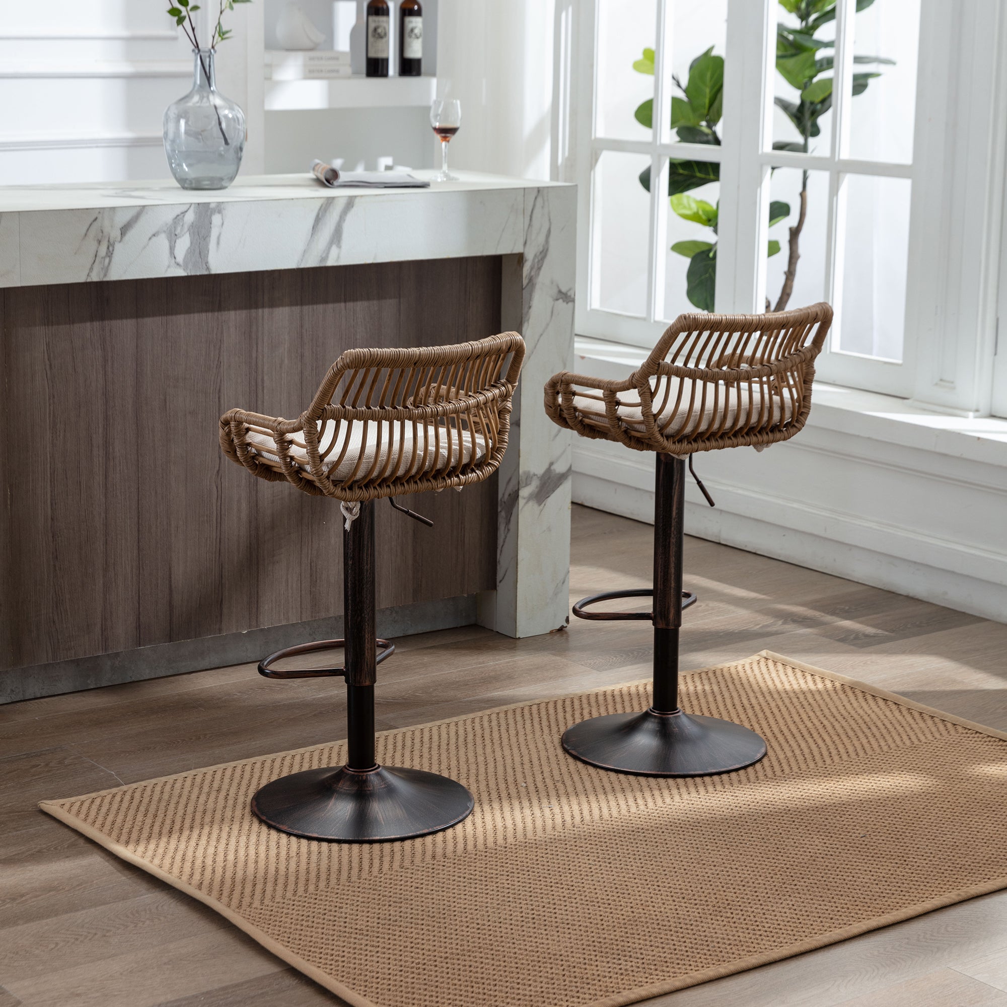 Modern Swivel Bar Stools Set of 2 Adjustable Counter Height Chairs