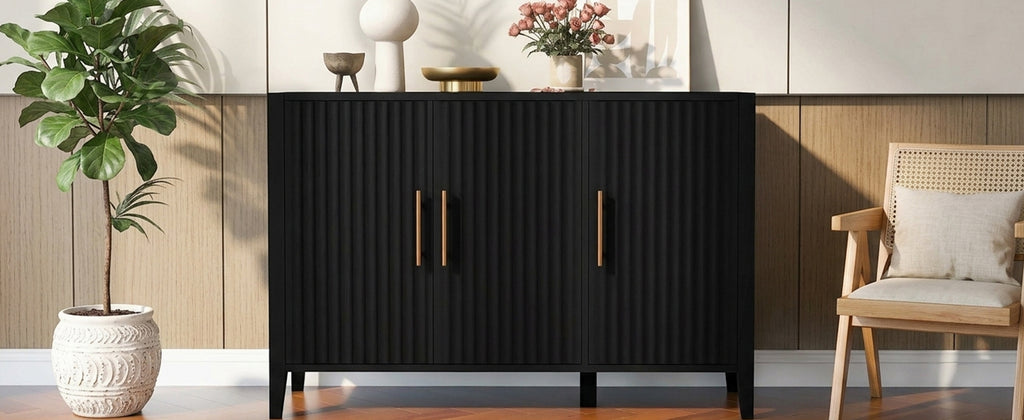 U-Style Wavy 3-Door Sideboard with Solid Pine Legs