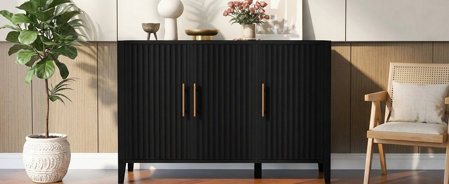 U-Style Wavy 3-Door Sideboard with Solid Pine Legs