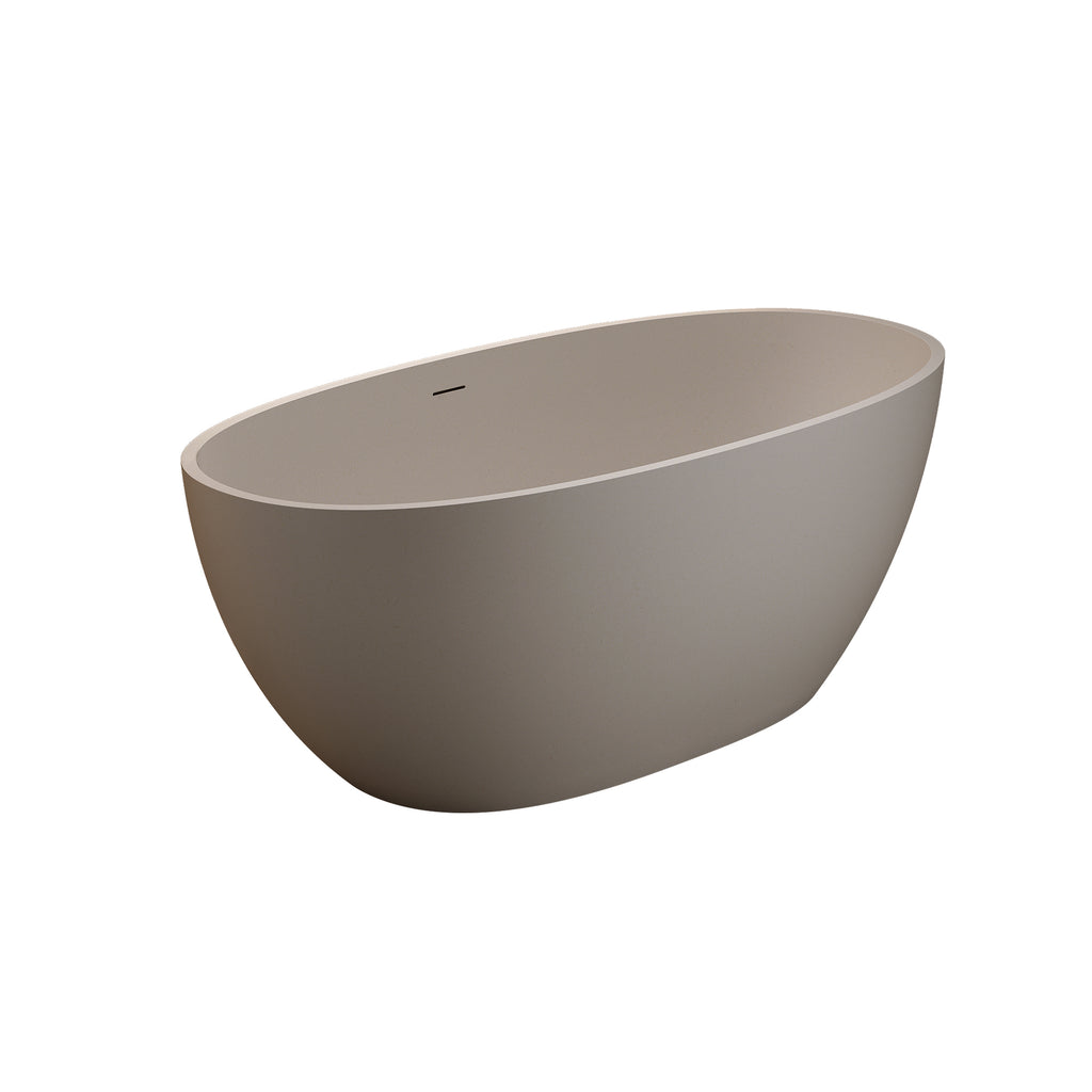 63-Inch Freestanding Soaking Bathtub, Solid Surface Stone Resin, Beige
