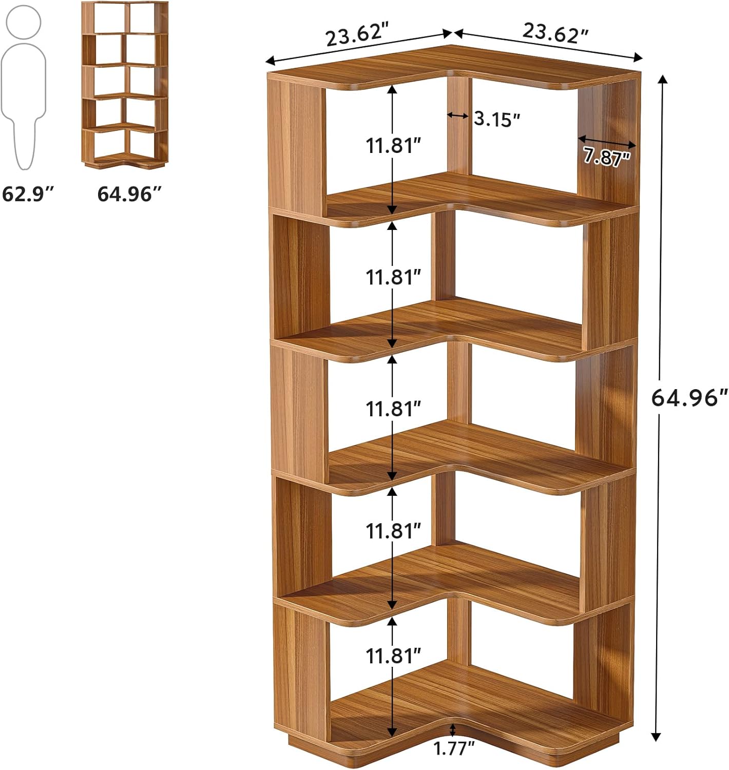 64.96" Tall 6 Tier Corner Bookshelf