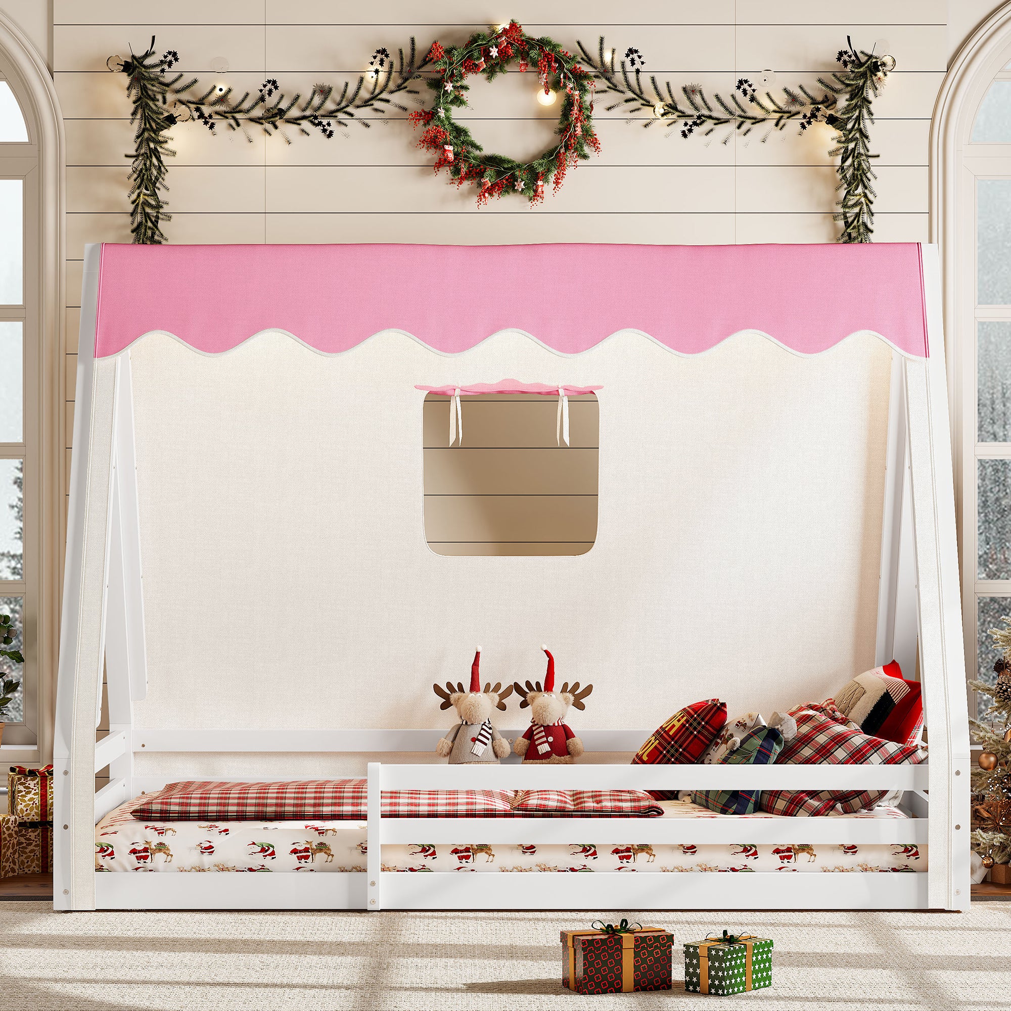 Twin Size House Floor Bed with Tent and Light
