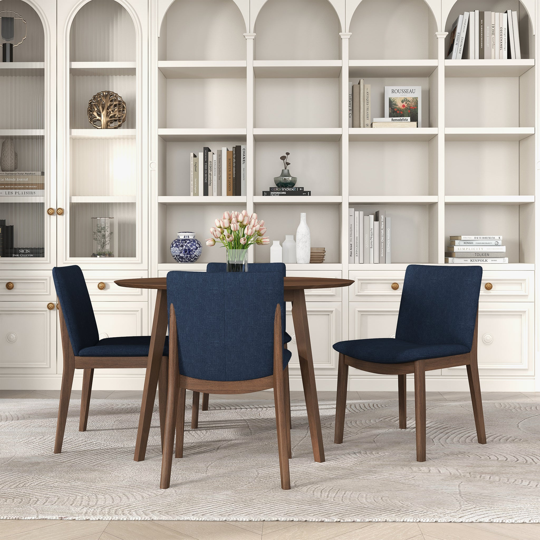 Laura Blue Linen Solid Wood Dining Chair Set of 2