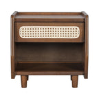 Walnut Nightstand with Rattan Detail