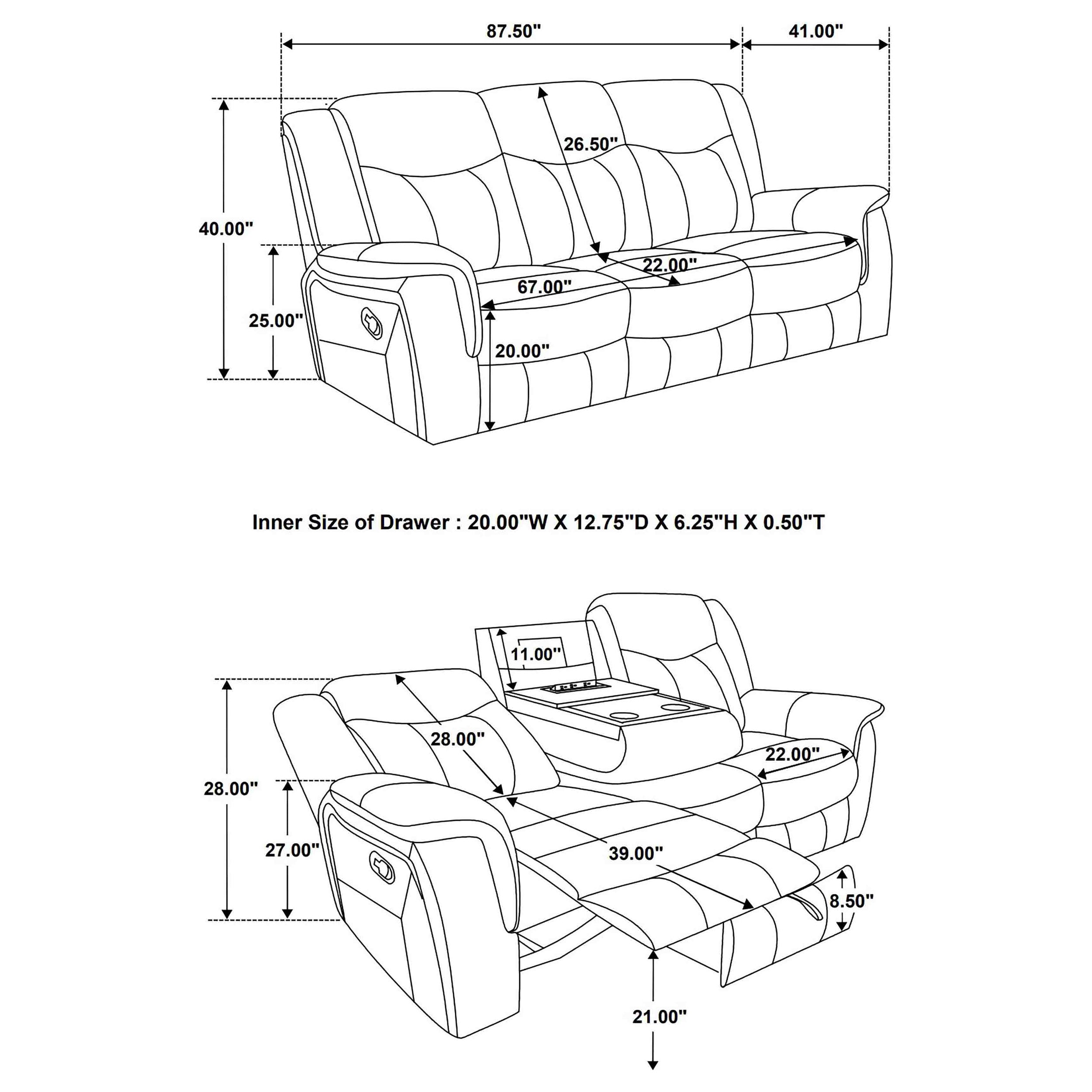 Conrad Upholstered Padded Arm Motion Sofa Grey-CoasterEveryday