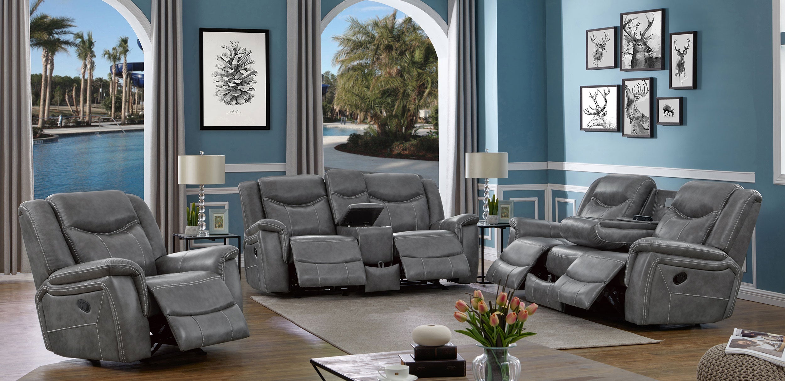 Conrad Upholstered Padded Arm Motion Sofa Grey-CoasterEveryday
