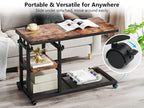 Rustic 32” Width Adjustable C-Shaped End Table with Wheels