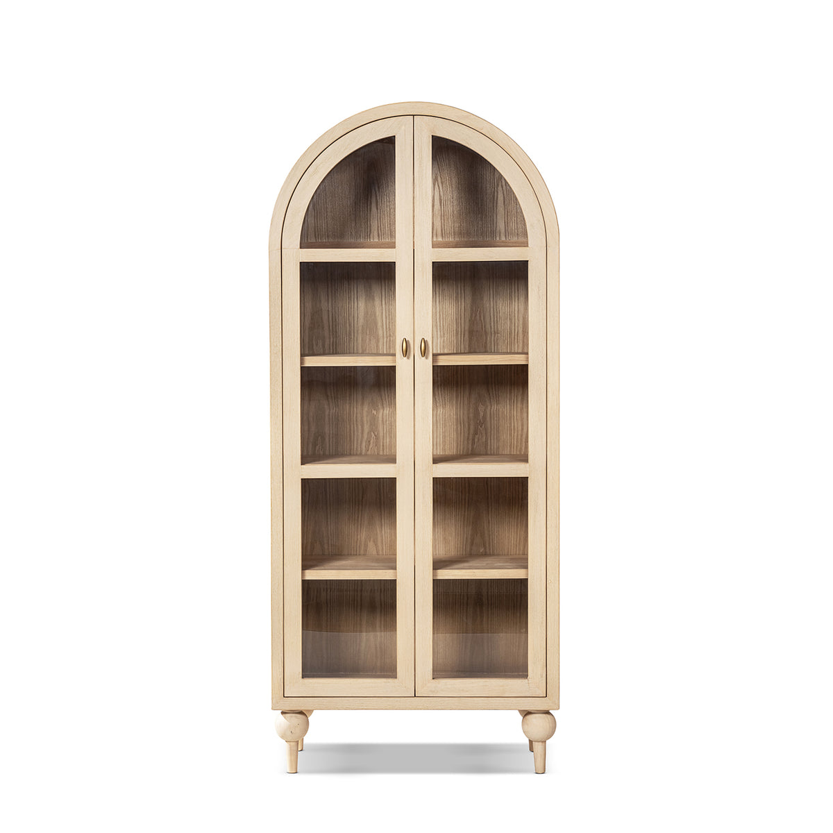 Odette 83-Inch Arched Glass Door Display Cabinet, Brushed White