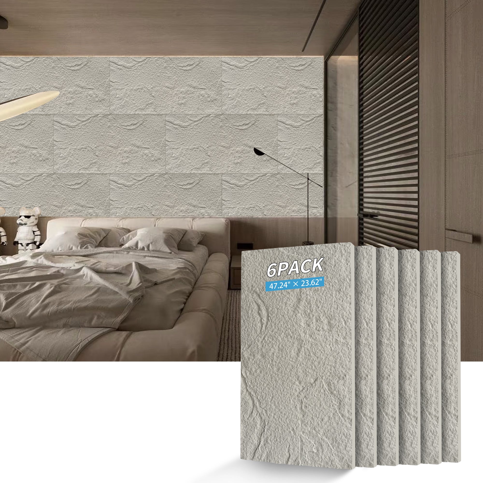 3D Faux Stone Wall Panels - 6 PCS PU Wainscoting Panel