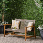 Hampton Outdoor Acacia Wood Wicker Loveseat