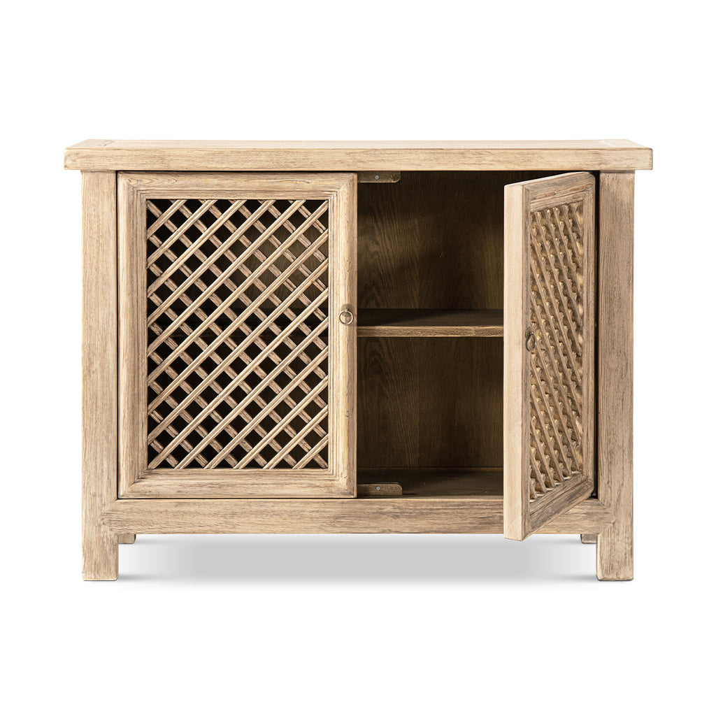 Arden 51" Solid Reclaimed Pine Lattice 2-Door Accent Storage Cabinet