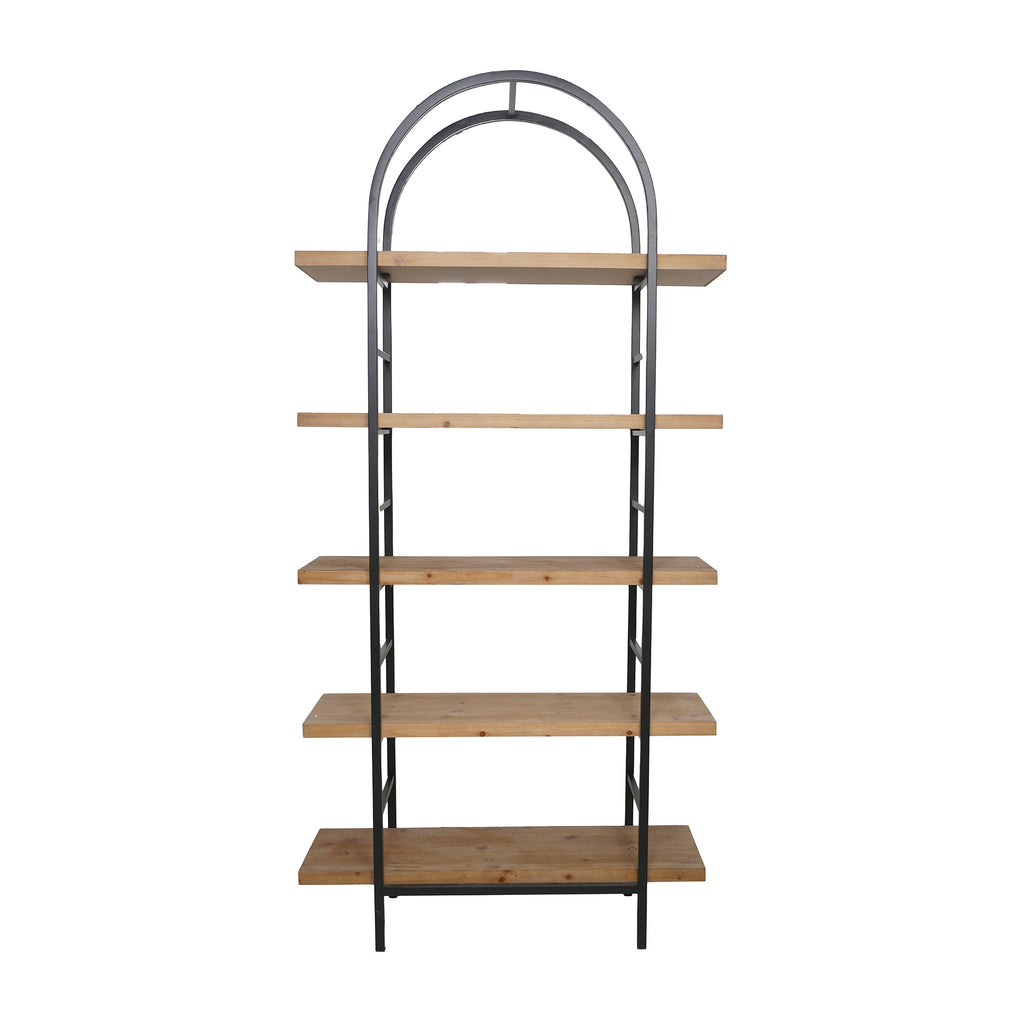 Tall Arched Wood and Iron Display Shelf