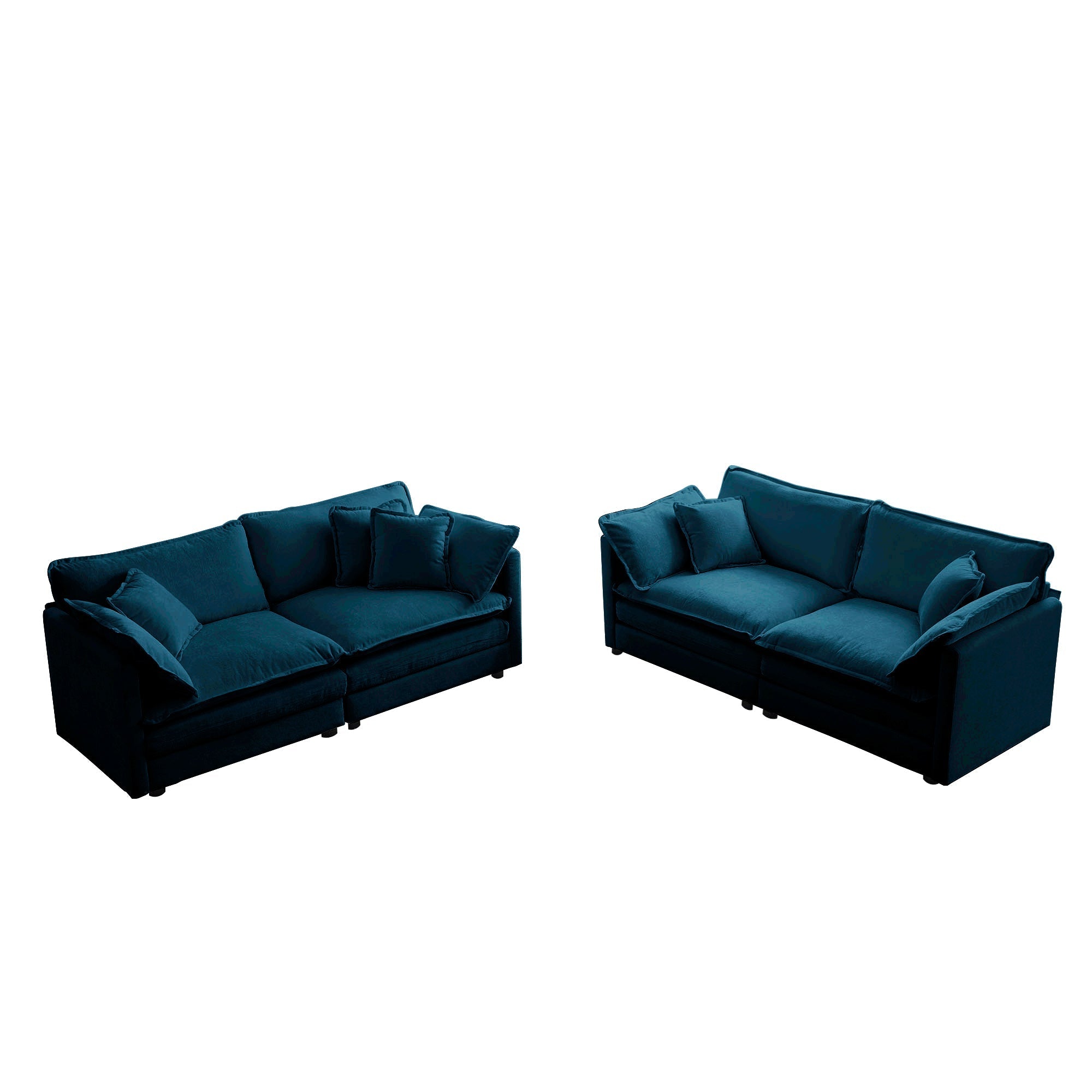2-Piece Living Room Sofa Set in Blue Chenille