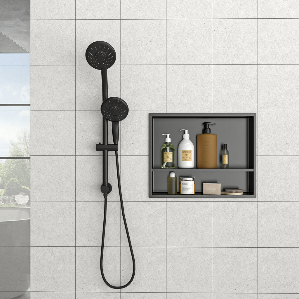19" x 15" Stainless Steel Shower Niche Double Shelf, Gunmetal