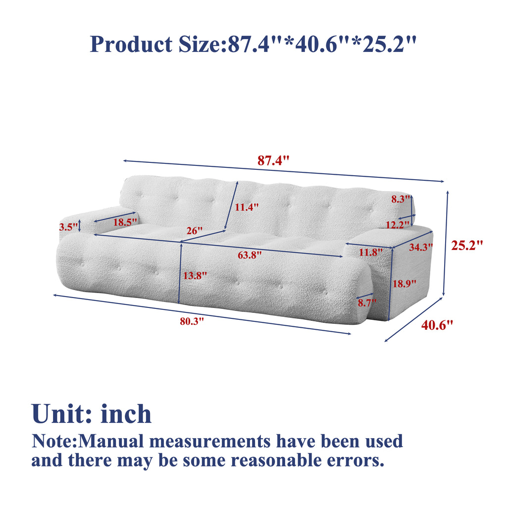 87.4-Inch Cloud Series Minimalist Button-Tufted Three-Seater Sofa