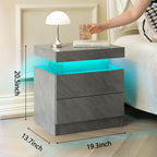 Modern LED Nightstand with 2 Drawers - Deep Gray