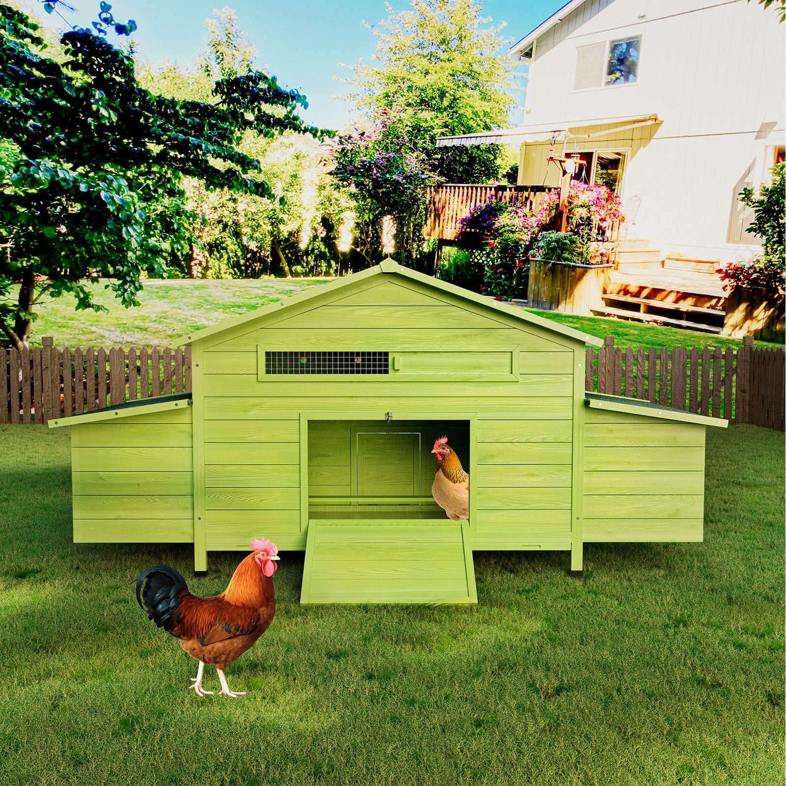 Large Wooden Chicken Coop with Free-Range Doors
