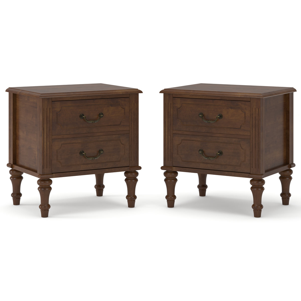 Farmhouse Nightstand with 2 Drawer, Traditional Wood Bedside Table, Wood Storage End Table with 4 Solid Wood Feet, Metal Handle, Traditional wood-on-wood drawer glides, Easy Assembly