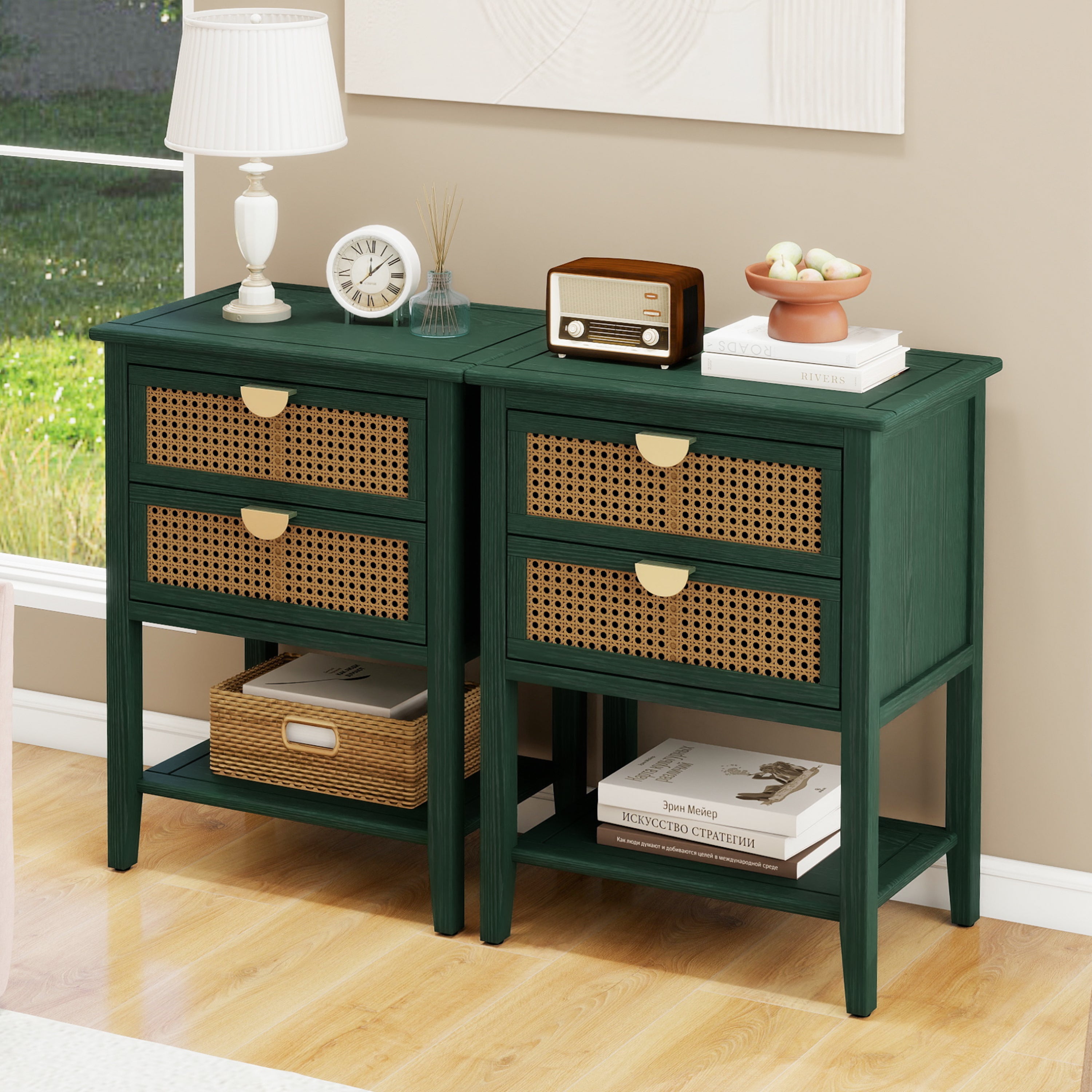 2 Drawer Side Table in Natural Rattan