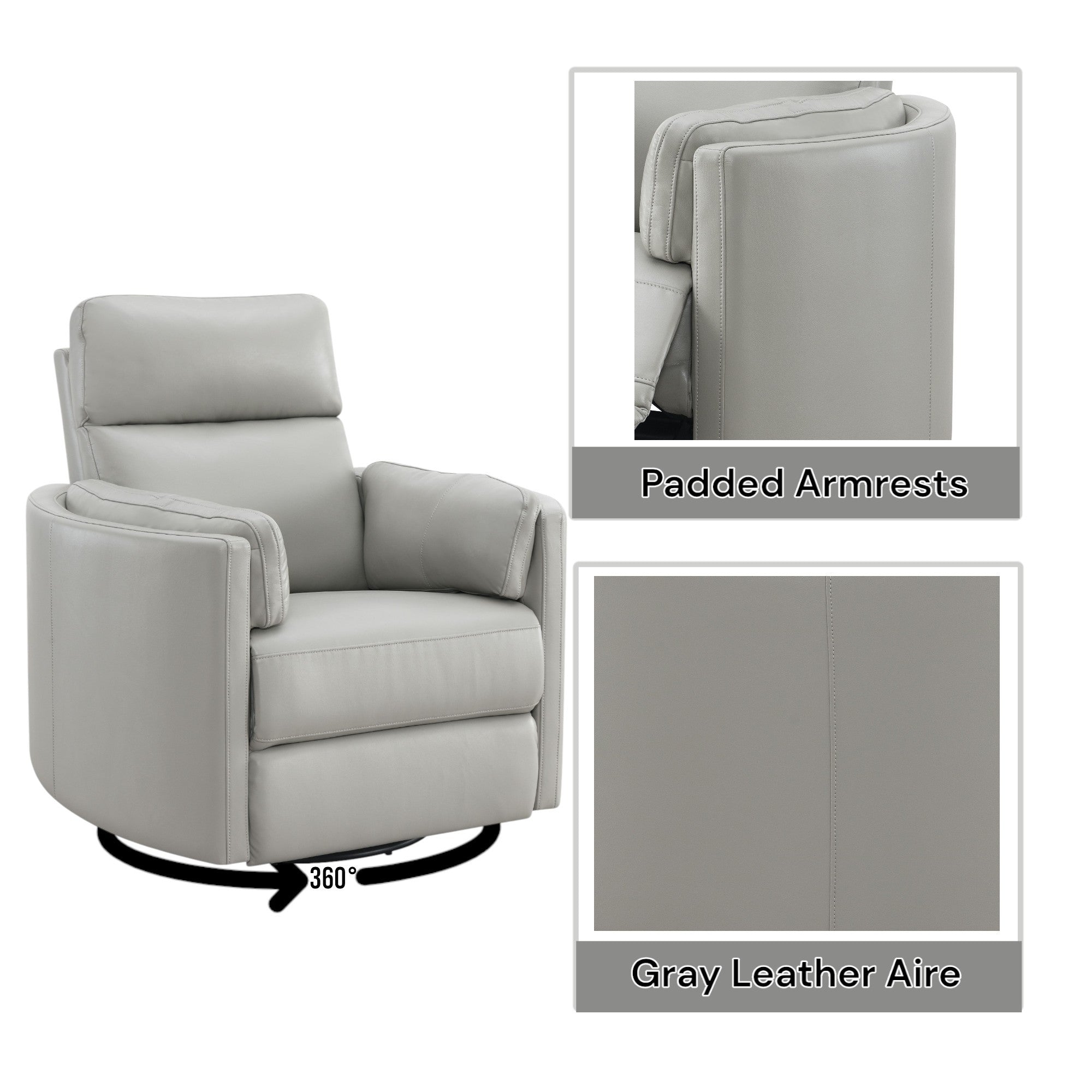 Sagen Gray Leather Aire Recliner W/Swivel & Glider
