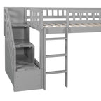Stairway Twin Size Loft Bed with Two Drawers and Slide, Gray