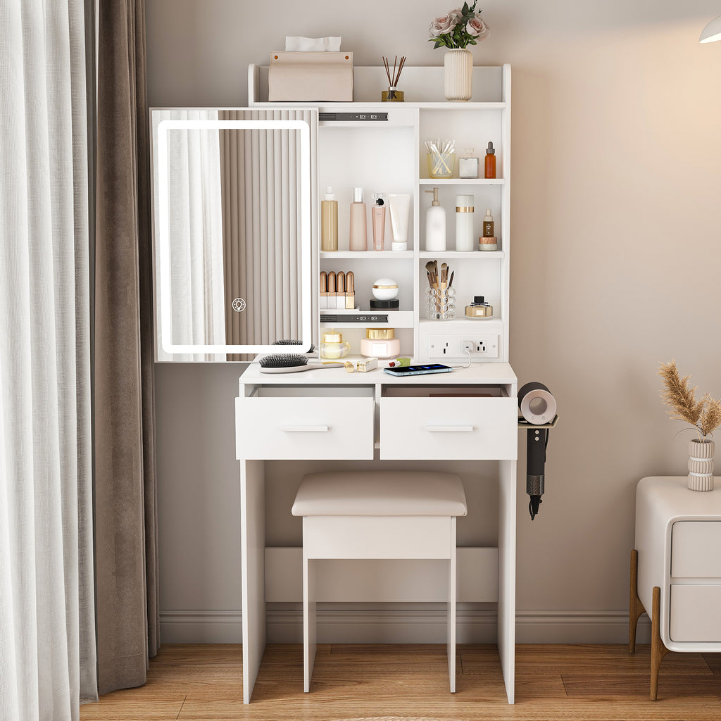 Small Makeup Vanity Desk with Mirror & Adjustable LED Lights