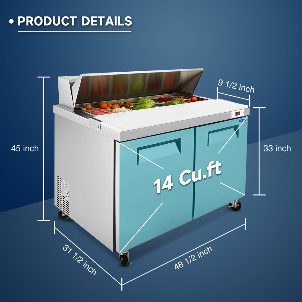 Orikool 48 IN Commercial Refrigerators Sandwich Prep Table