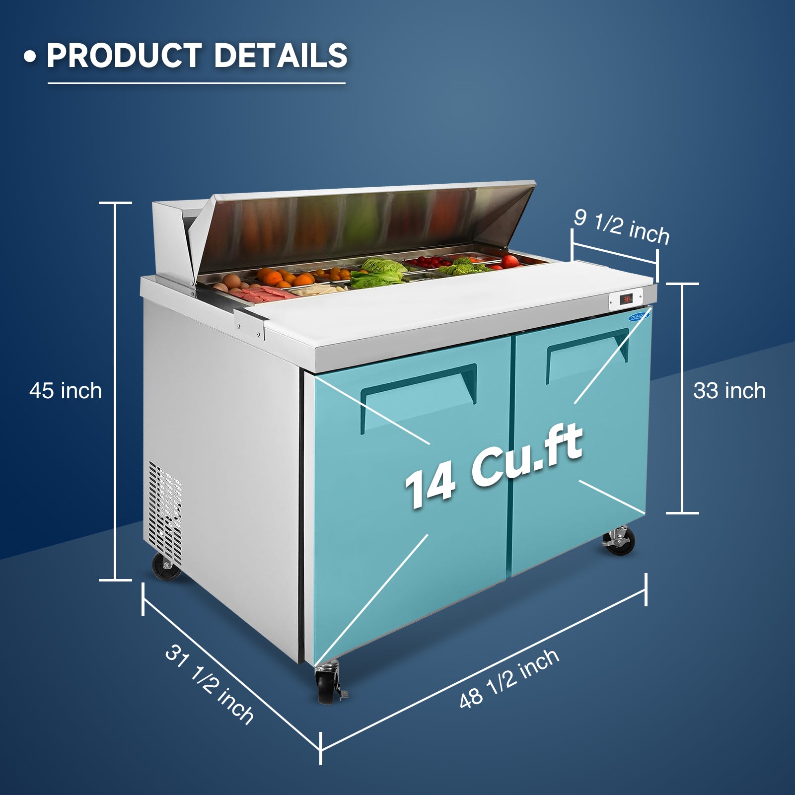 Orikool 48 IN Commercial Refrigerators Sandwich Prep Table