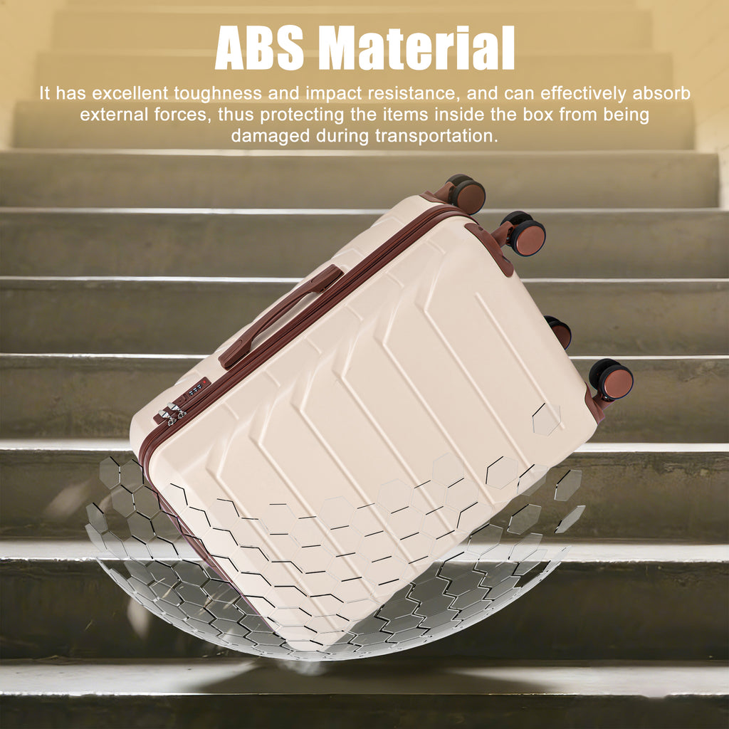28 Inch ABS Hard Shell Large Travel Checked Luggage - Beige