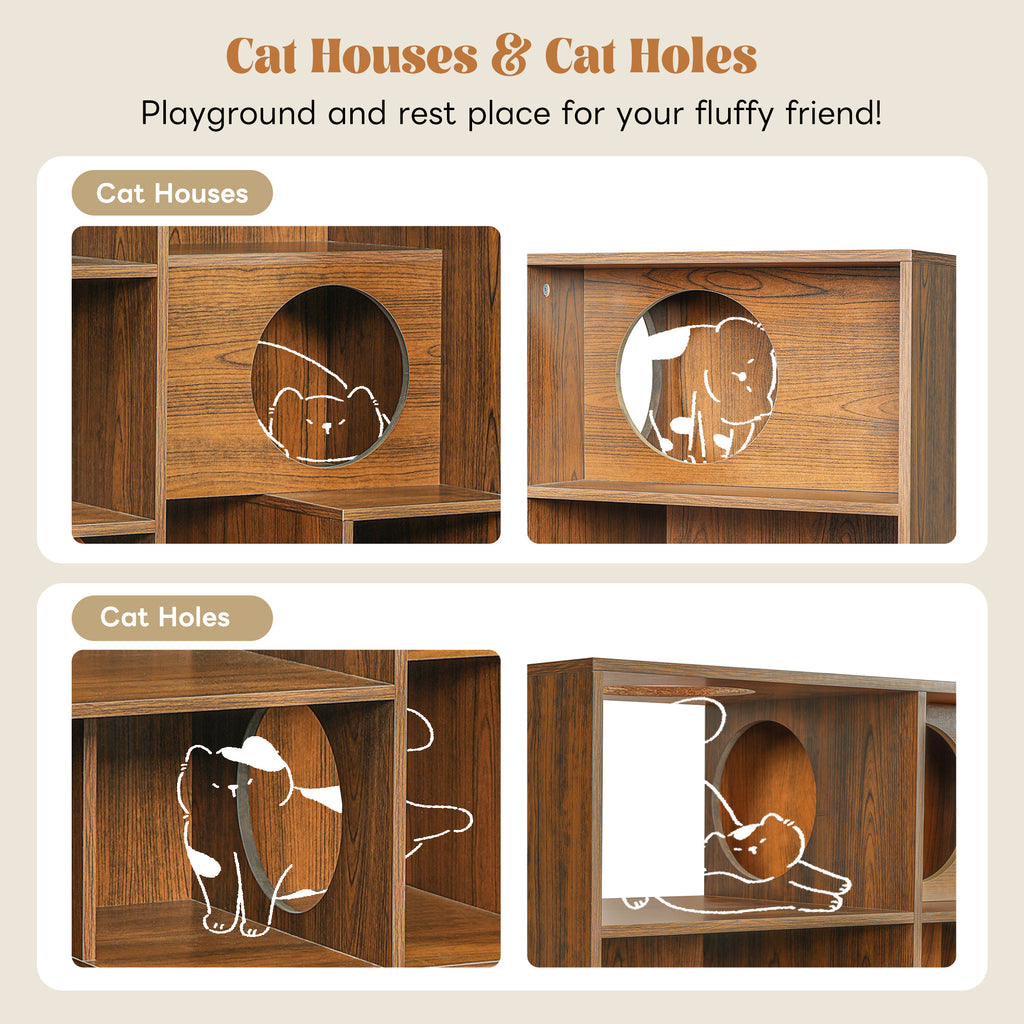 Modern 2 IN 1 Wood Bookshelf Cat House