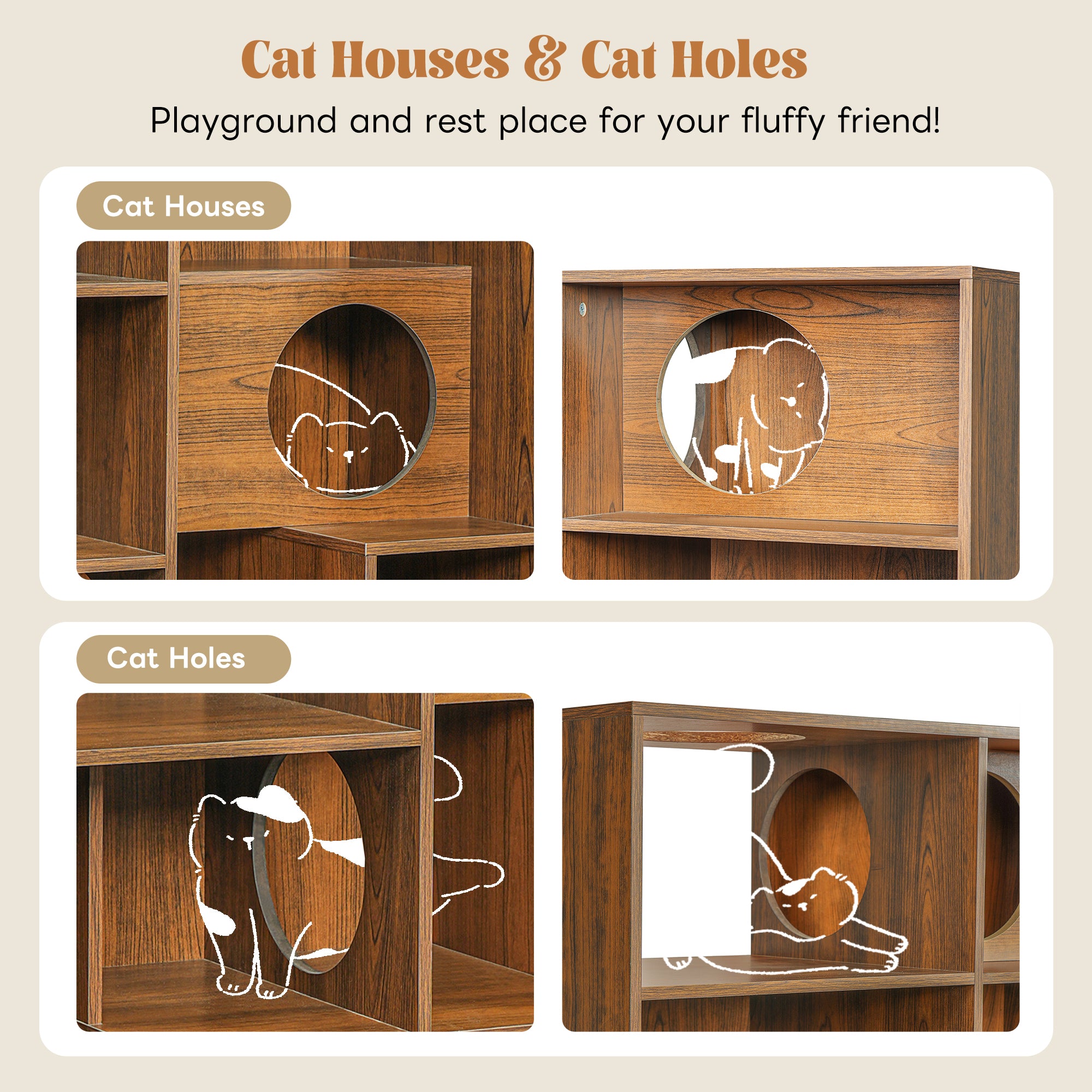 Modern 2 IN 1 Wood Bookshelf Cat House