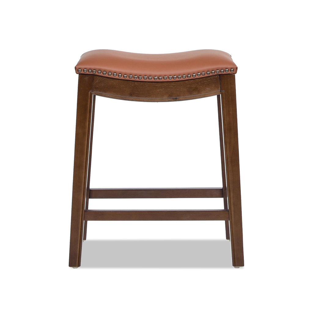 Barlow 24.5" Top Grain Leather Backless Saddle Counter Stool, Brown