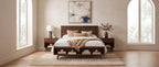 Walnut Queen Size Platform Bed Frame with Footboard Storage