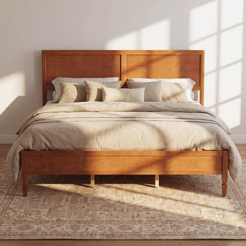 King Size Wood Platform Bed Frame with Classic Panel Headboard