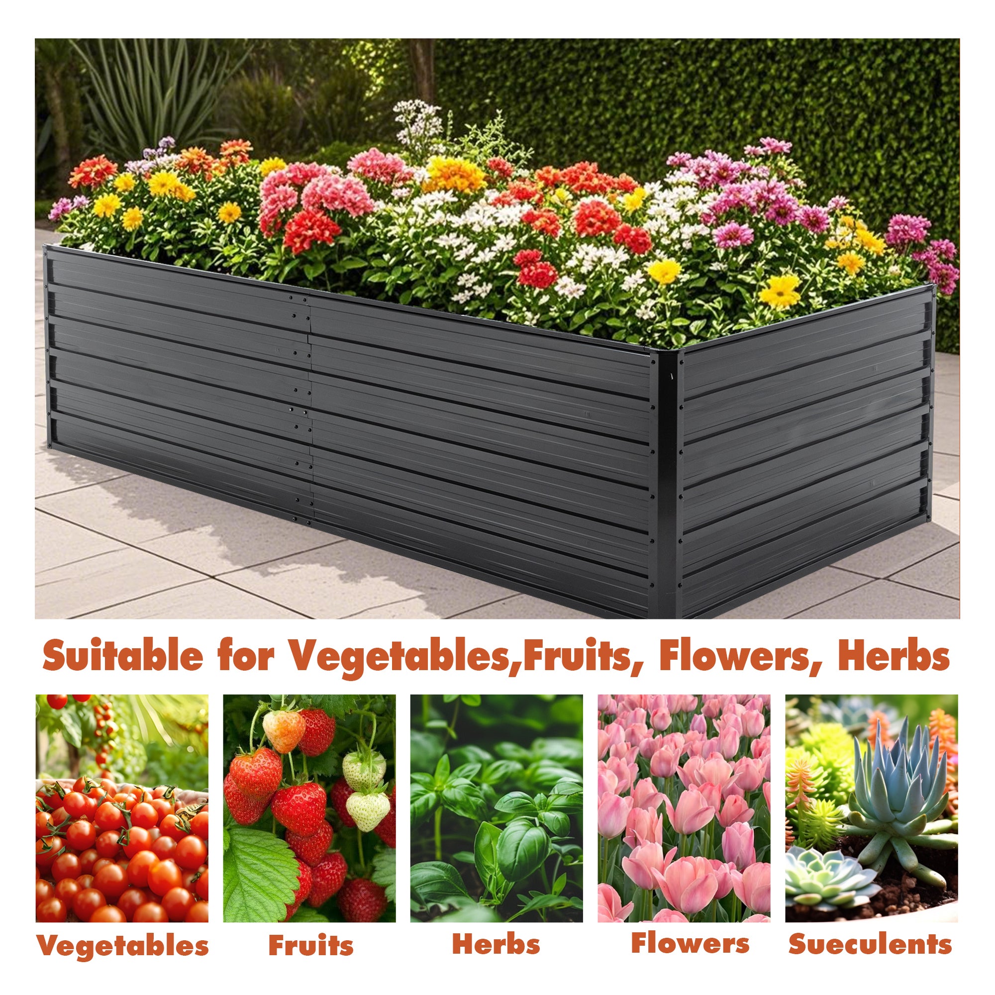 Metal Raised Garden Bed Outdoor - 7.2x3.6x2 FT