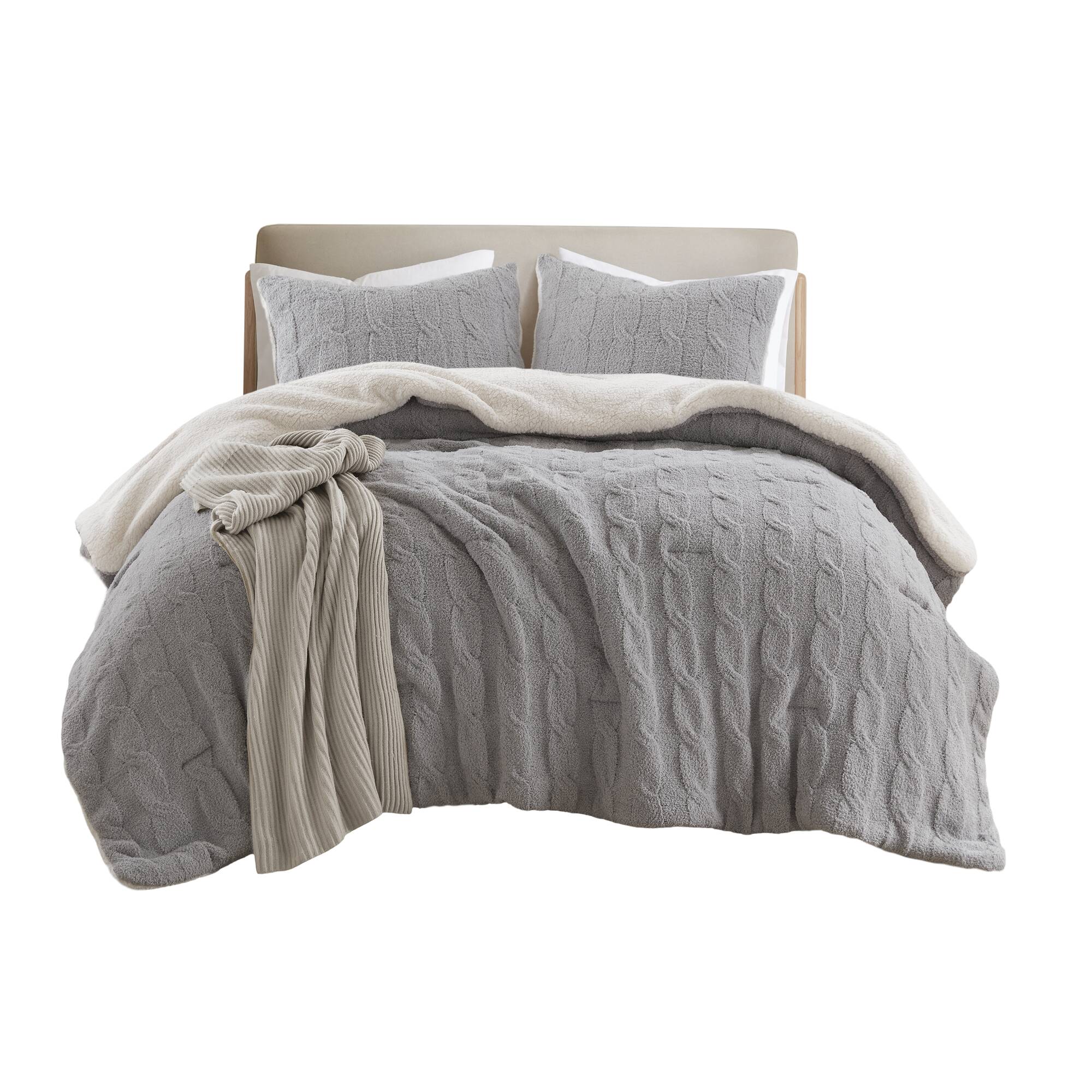 3 Pieces Full/Queen Cable Knit Chenille Comforter Set