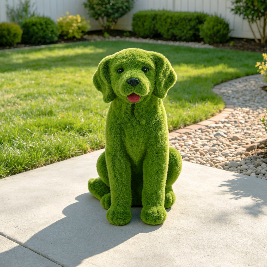 Flocked Dog Garden Statue - 13.78" Resin Figurine