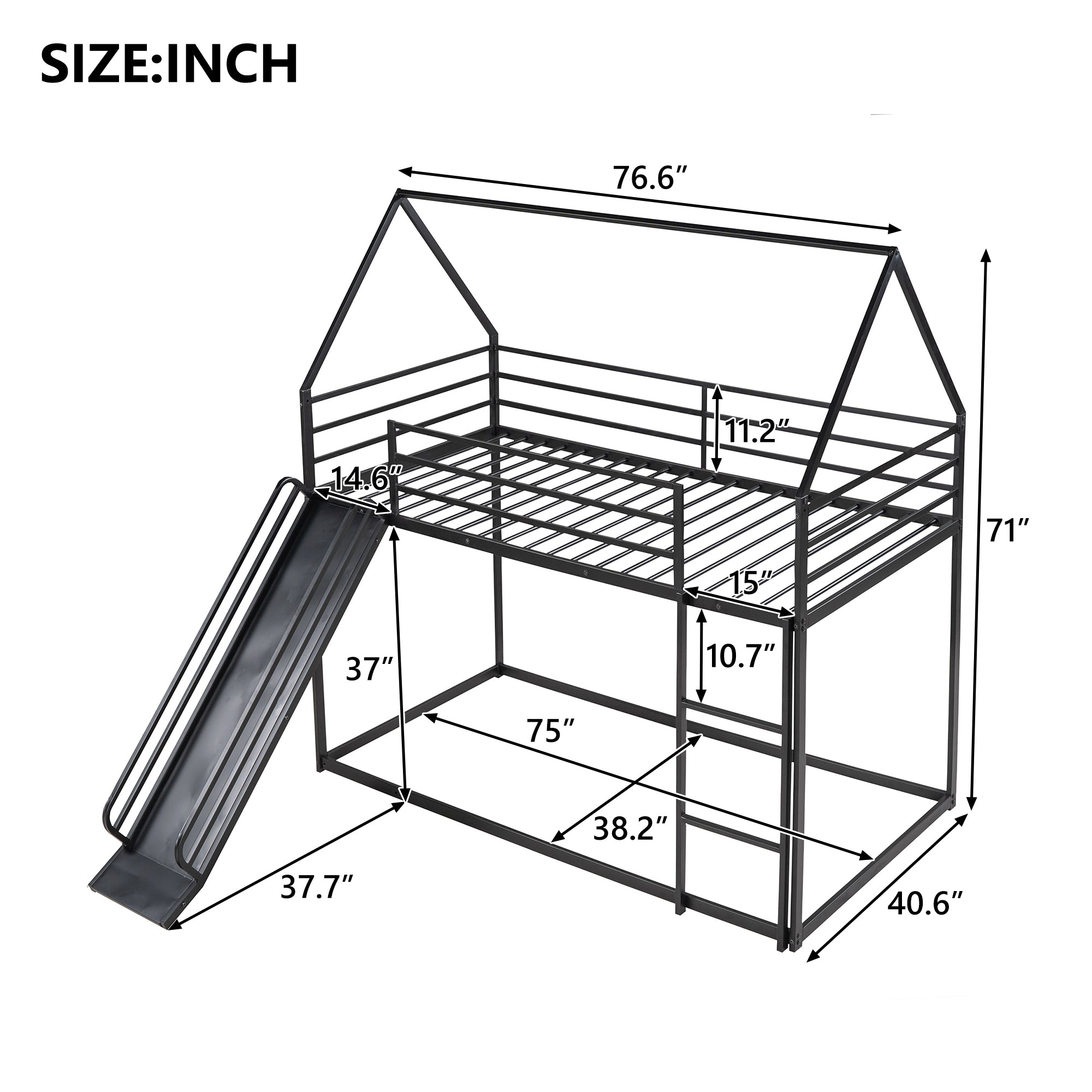 Twin Over Twin House Bunk Bed with Ladder and Slide