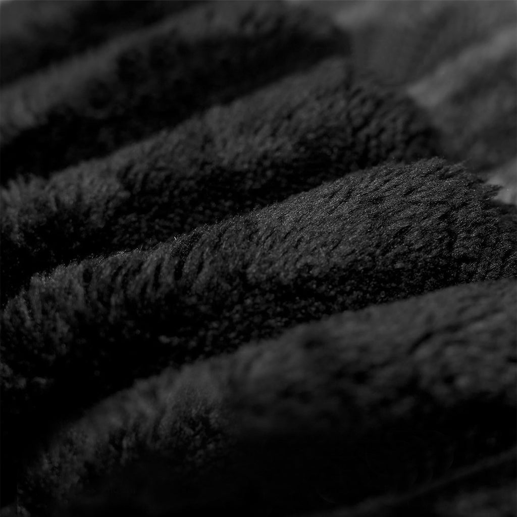 No Assembly Required Sofa Ottoman in Black Plush Corduroy