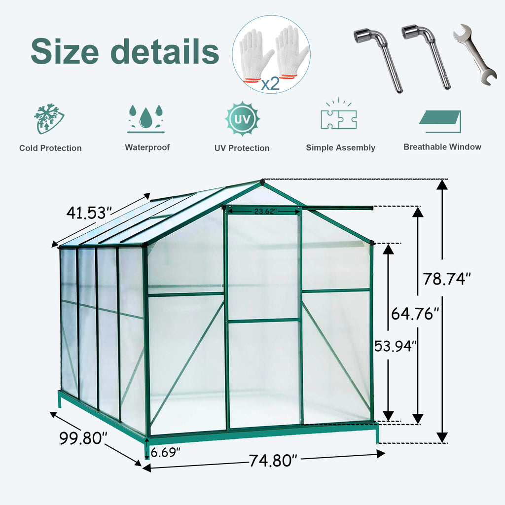Polycarbonate Greenhouse - 6' x 8' Heavy Duty Walk-in Garden Greenhouse
