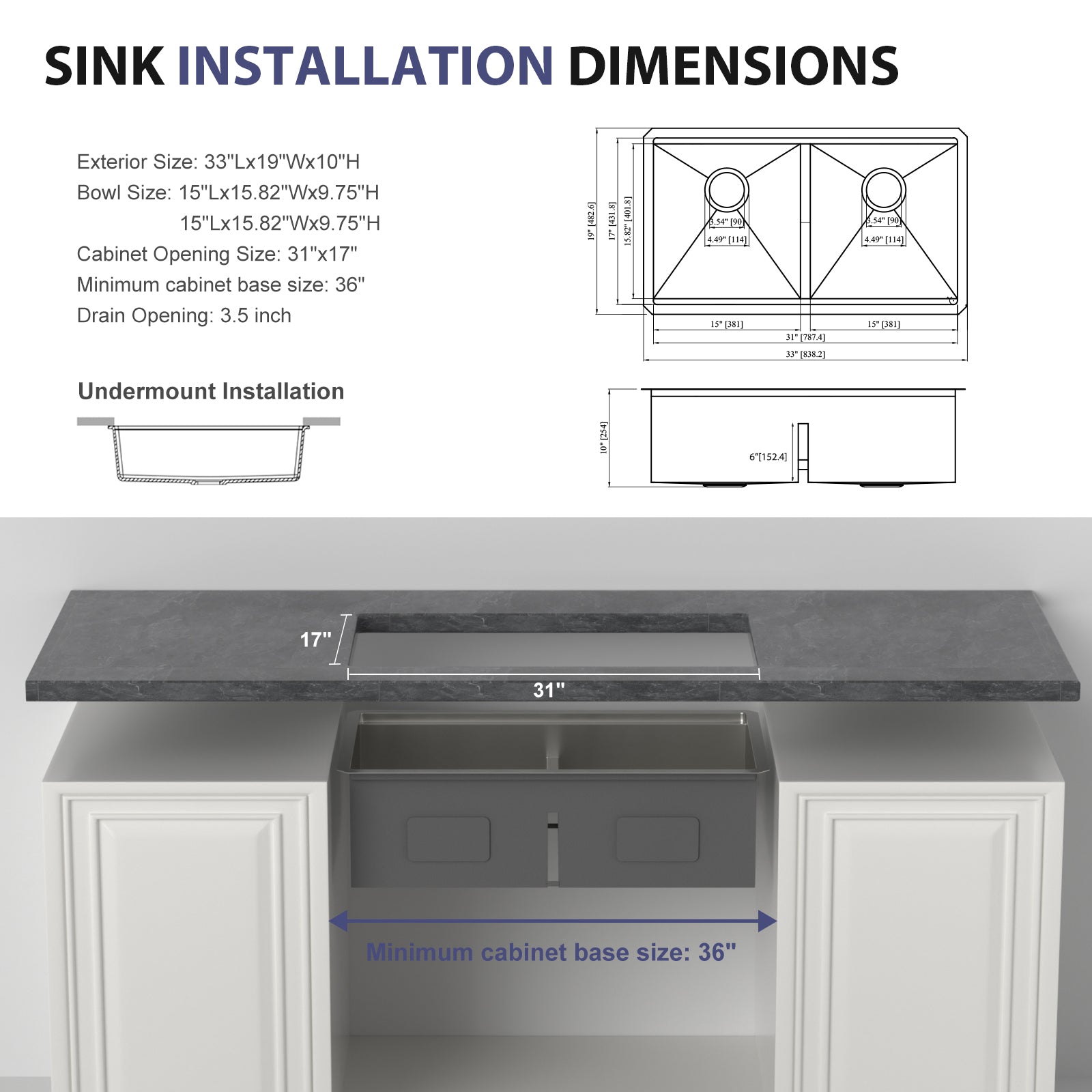 Double Bowl (50/50) Undermount Kitchen Sink