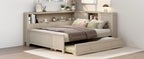 Full Size Wood Daybed with Storage Shelves and Trundle