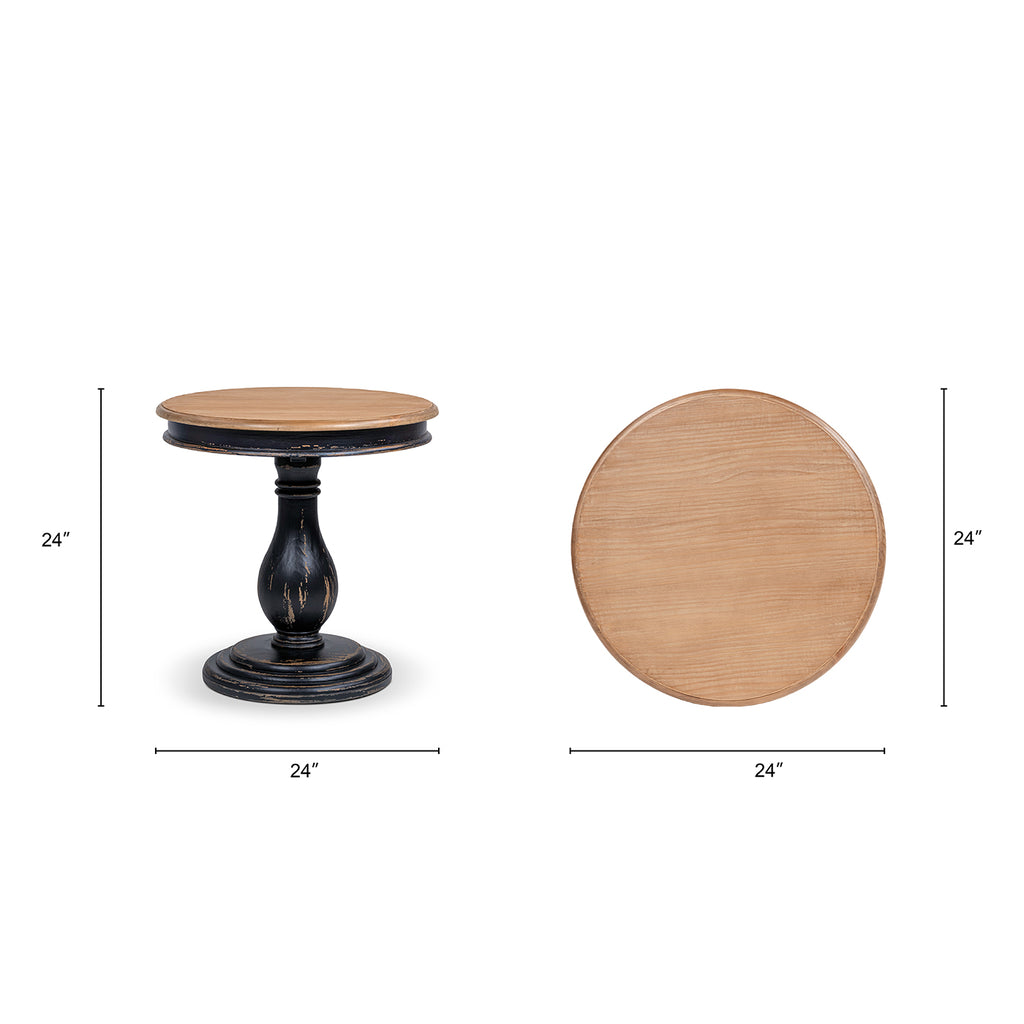 Winslow 24-Inch Round Reclaimed Pine Wood Pedestal Side Table, Antique