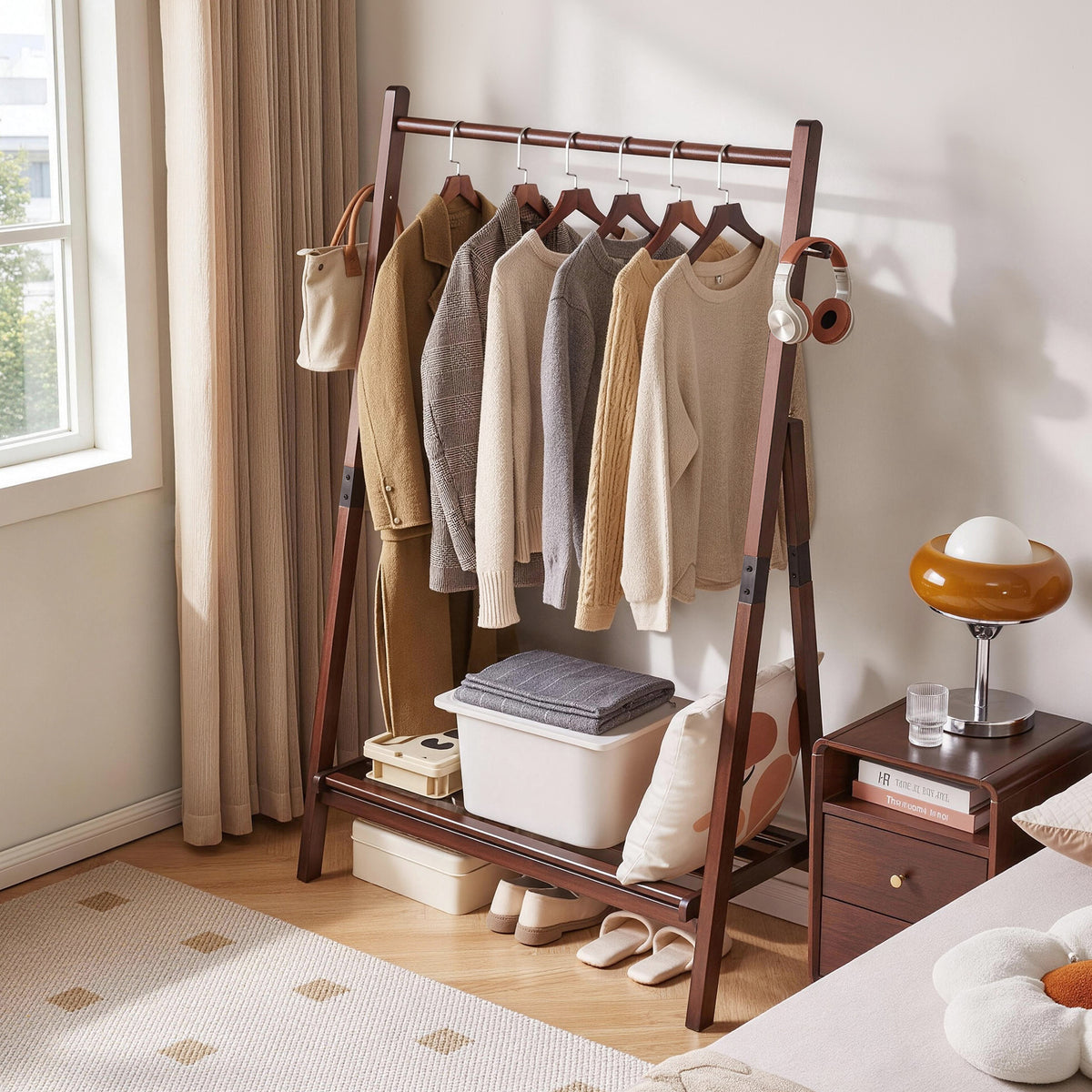 Heavy-Duty Solid Wood Freestanding Clothes Rack
