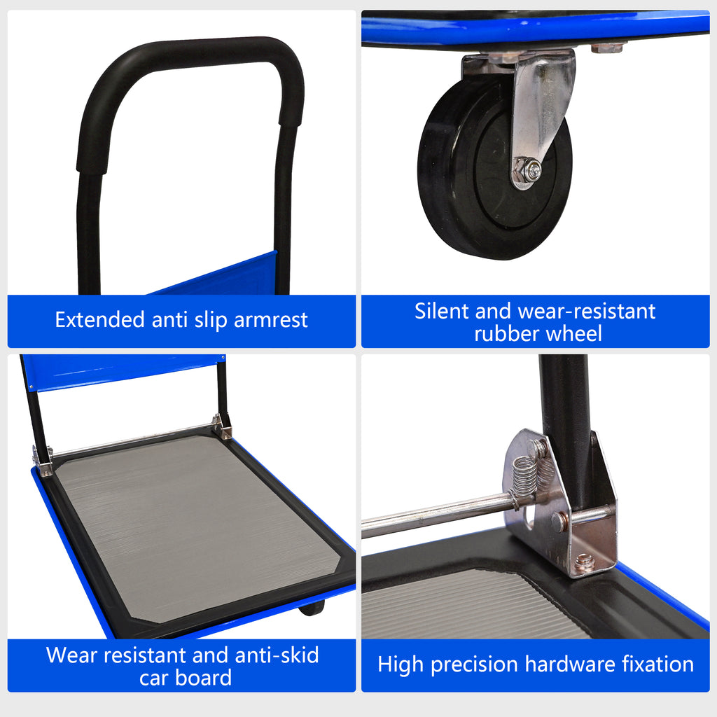 Flatbed Cart, 330-Pound Heavy Duty Capacity, Foldable Hand Truck, Blue